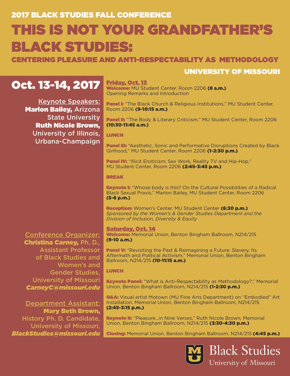 Black Studies Annual Fall Conference 2017 "This Is Not Your Grandfather's Black Studies: Centering Pleasure and Anti-Respectability as Methodology"