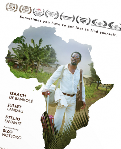 thumbnail version of movie poster for this event showing a photo of a man in an Africa-shaped cutout
